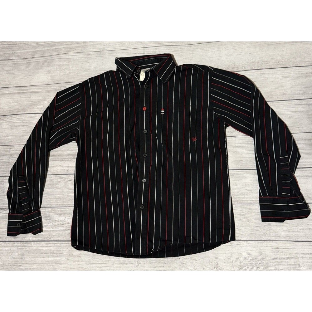 South Pole Men's Button Up Shirt Long Sleeve Black Red Striped Size Large?